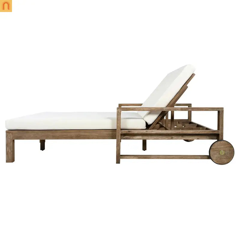 Outdoor Daybed Farmhouse Style Wooden Beige Poolside and Garden 2 Person Seating