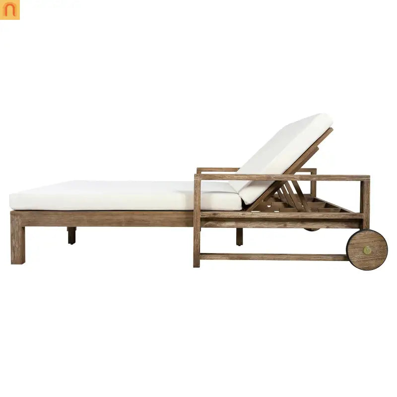 Outdoor Daybed Farmhouse Style Wooden Beige Poolside and Garden 2 Person Seating