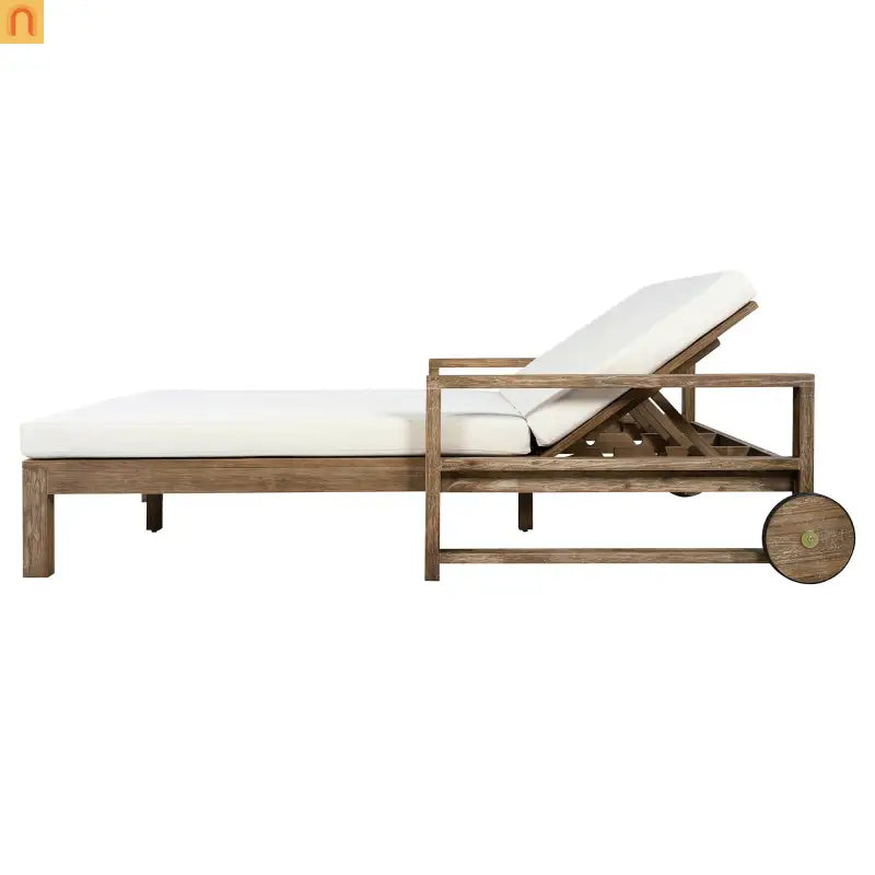 Outdoor Daybed Farmhouse Style Wooden Beige Poolside and Garden 2 Person Seating