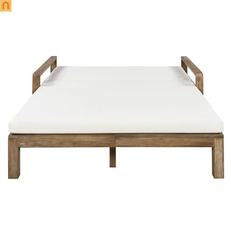 Outdoor Daybed Farmhouse Style Wooden Beige Poolside and Garden 2 Person Seating