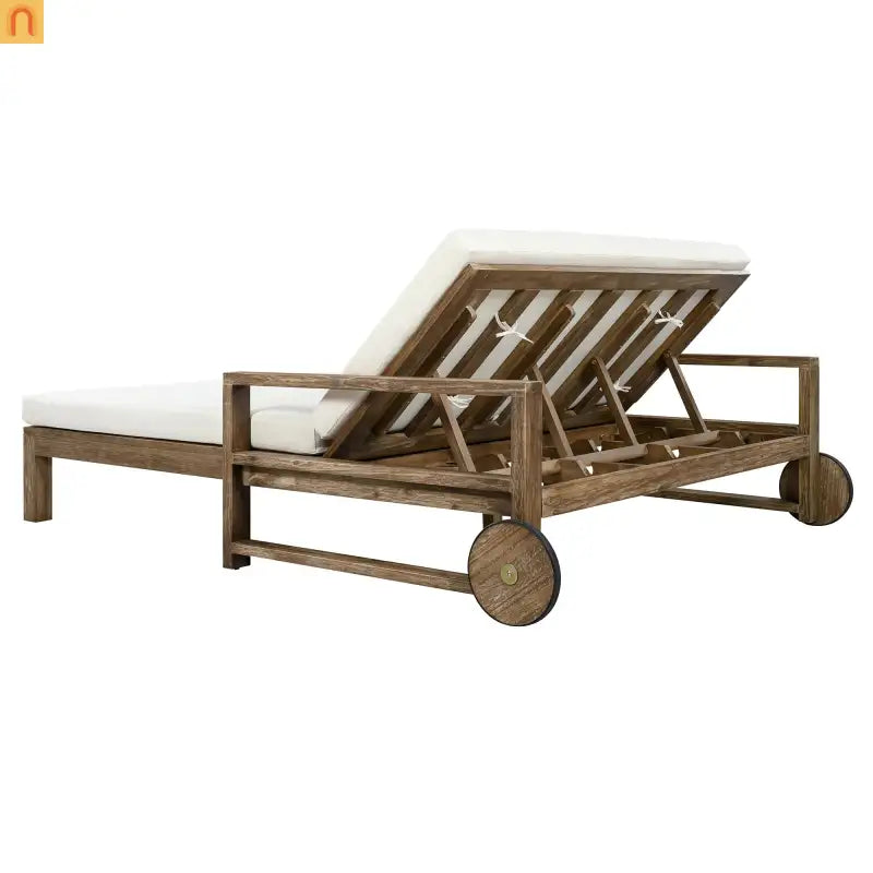 Outdoor Daybed Farmhouse Style Wooden Beige Poolside and Garden 2 Person Seating