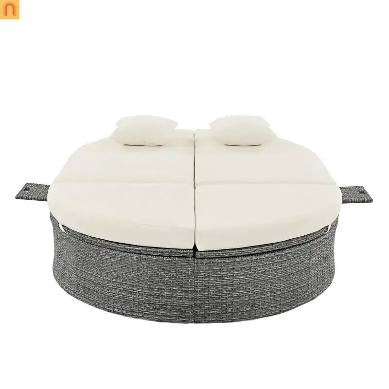 Outdoor Daybed Reclining Rattan Beige with Adjustable Backrests