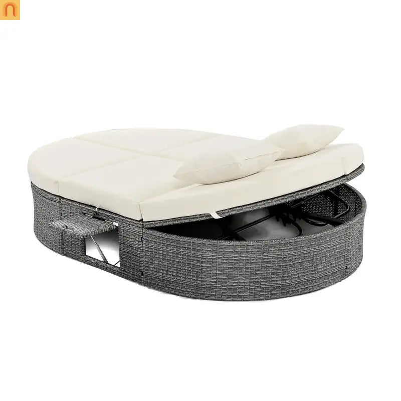 Outdoor Daybed Reclining Rattan Beige with Adjustable Backrests
