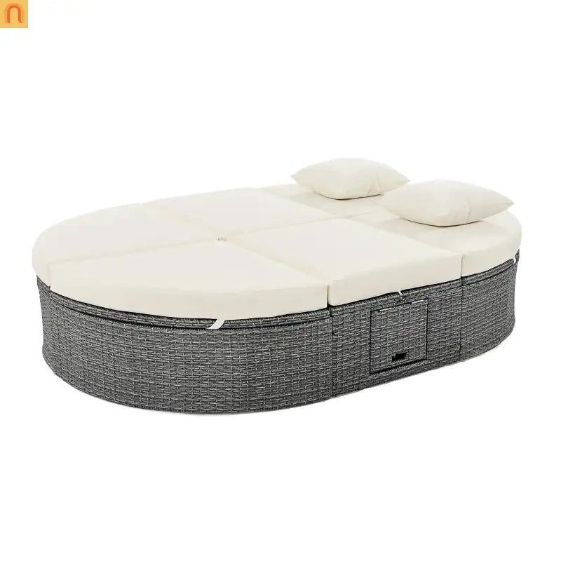 Outdoor Daybed Reclining Rattan Beige with Adjustable Backrests