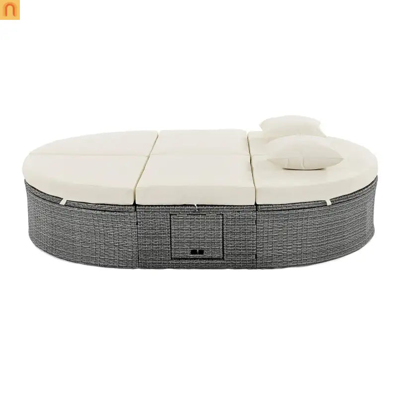 Outdoor Daybed Reclining Rattan Beige with Adjustable Backrests