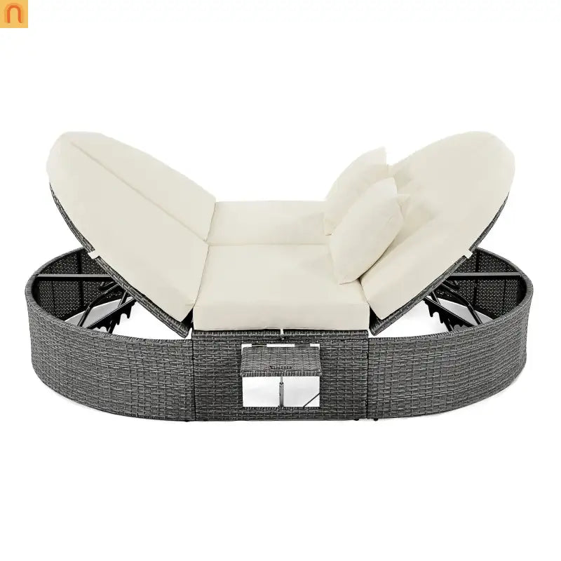 Outdoor Daybed Reclining Rattan Beige with Adjustable Backrests