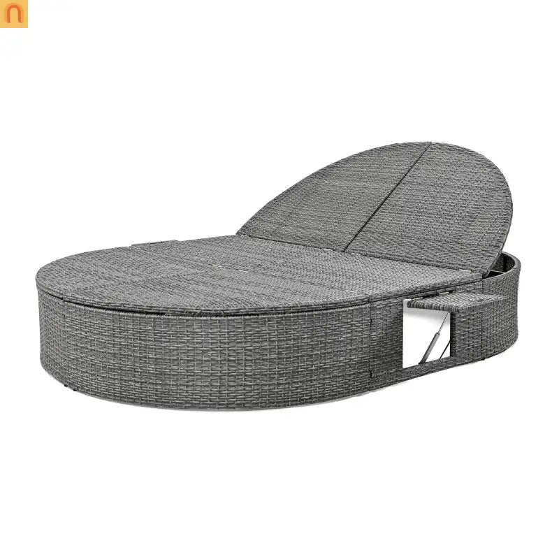 Outdoor Daybed Reclining Rattan Beige with Adjustable Backrests