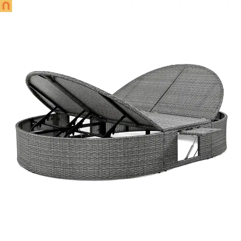 Outdoor Daybed Reclining Rattan Beige with Adjustable Backrests