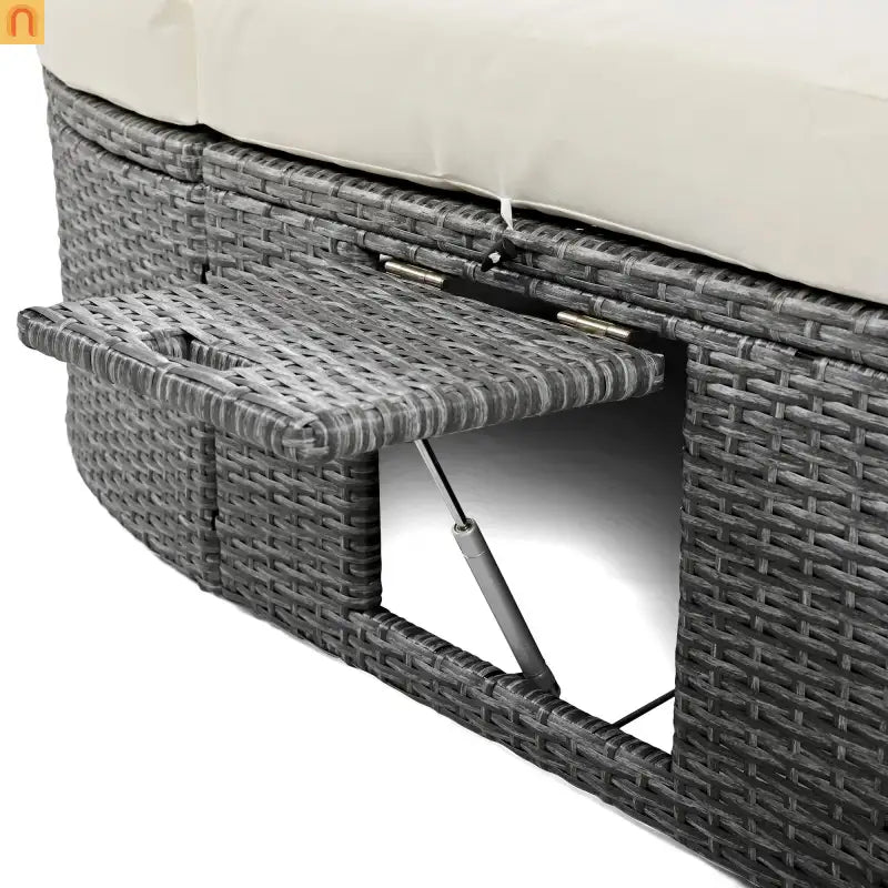Outdoor Daybed Reclining Rattan Beige with Adjustable Backrests
