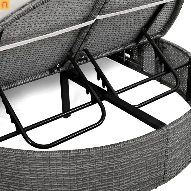 Outdoor Daybed Reclining Rattan Beige with Adjustable Backrests