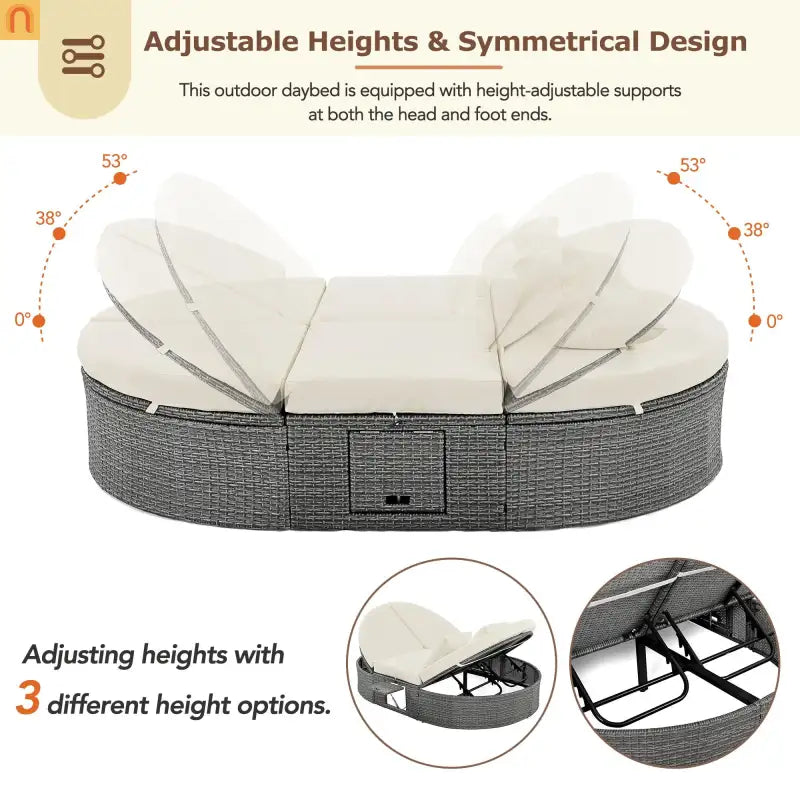 Outdoor Daybed Reclining Rattan Beige with Adjustable Backrests