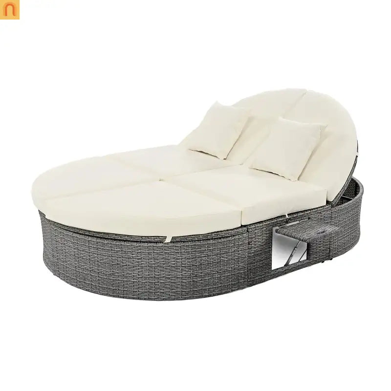 Outdoor Daybed Reclining Rattan Beige with Adjustable Backrests