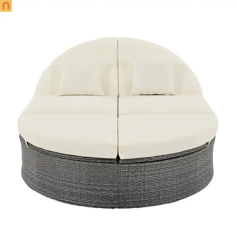 Outdoor Daybed Reclining Rattan Beige with Adjustable Backrests