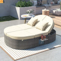 Outdoor Daybed Reclining Rattan Beige with Adjustable Backrests
