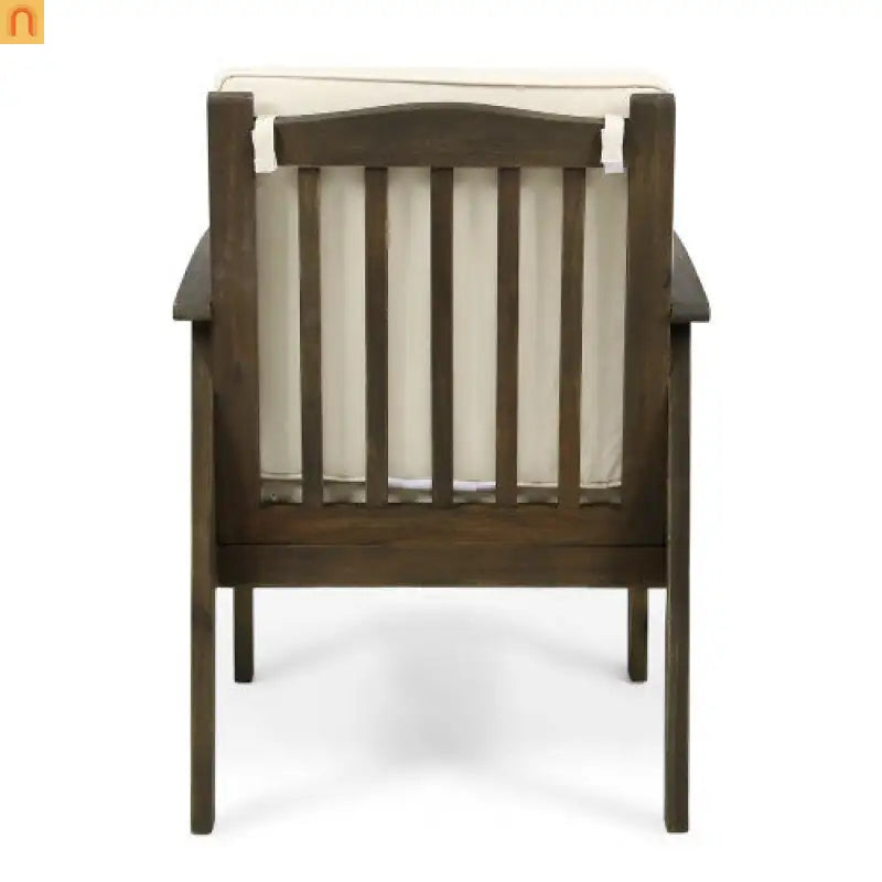 Outdoor Dining Chair Acacia Wood Gray Cream Cushion Farmhouse Set 4