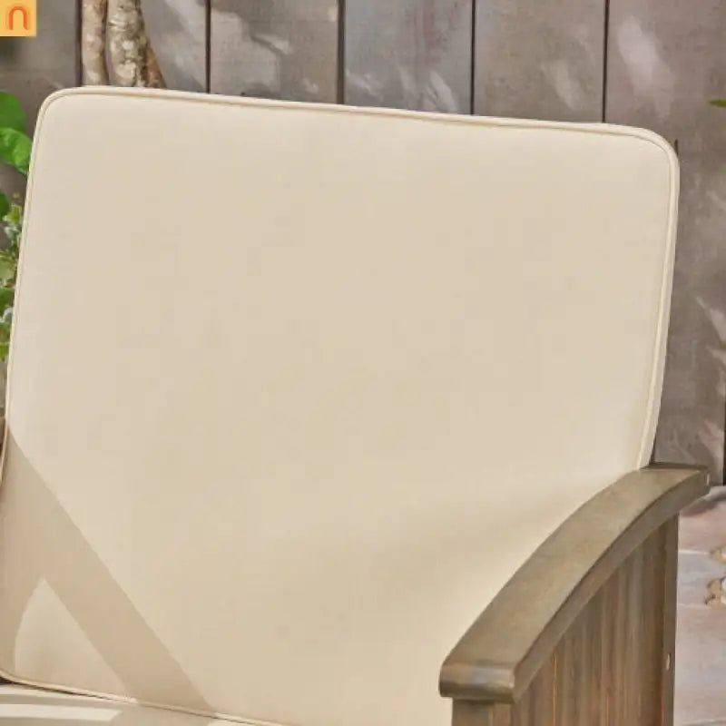 Outdoor Dining Chair Acacia Wood Gray Cream Cushion Farmhouse Set 4