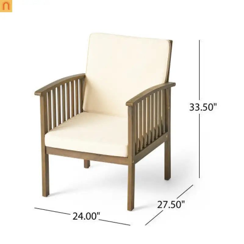 Outdoor Dining Chair Acacia Wood Gray Cream Cushion Farmhouse Set 4