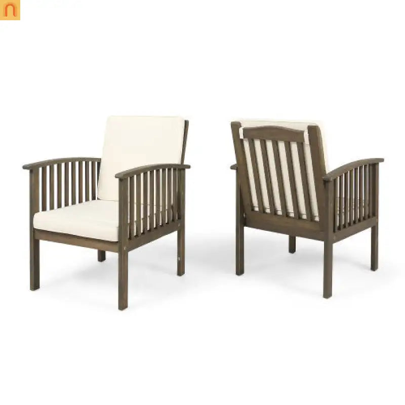 Outdoor Dining Chair Acacia Wood Gray Cream Cushion Farmhouse Set 4