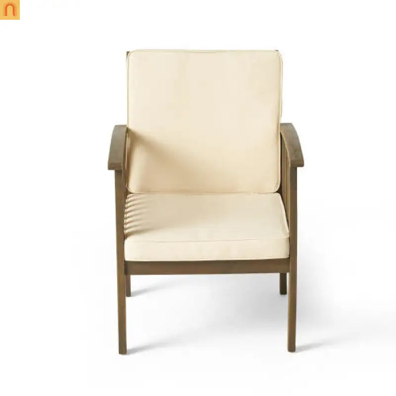 Outdoor Dining Chair Acacia Wood Gray Cream Cushion Farmhouse Set 4