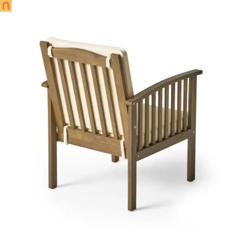 Outdoor Dining Chair Acacia Wood Gray Cream Cushion Farmhouse Set 4