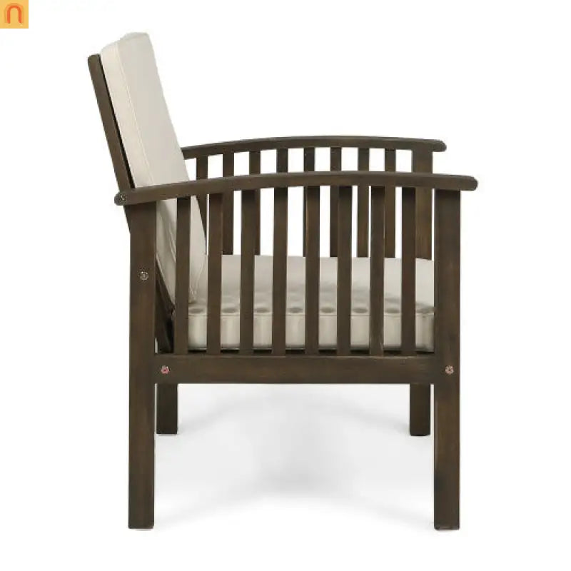 Outdoor Dining Chair Acacia Wood Gray Cream Cushion Farmhouse Set 4