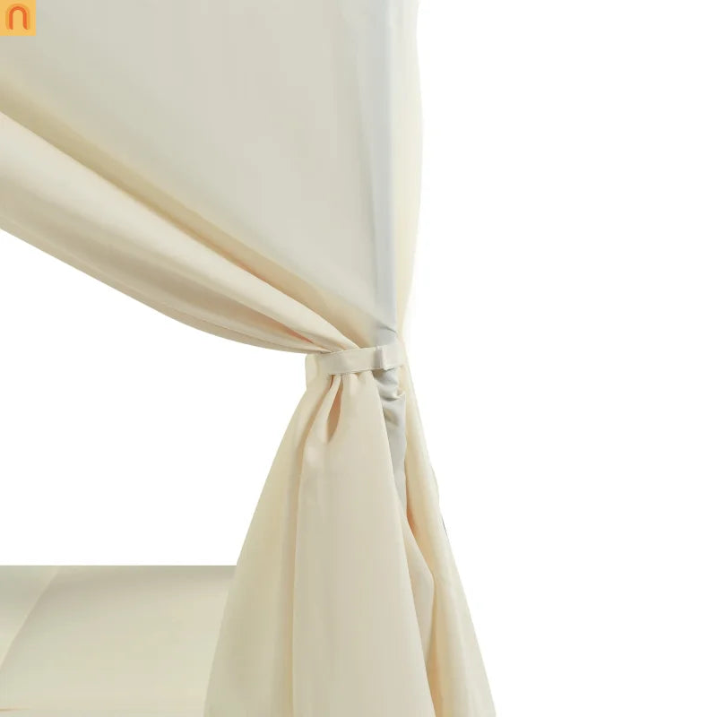 Outdoor Double Chaise Lounge Daybed with Curtains and Adjustable Backrest