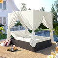 Outdoor Double Chaise Lounge Daybed with Curtains and Adjustable Backrest