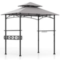 8 x 5 FT Outdoor Grill Gazebo with 2 Side Shelves and 20 Hooks-Gray