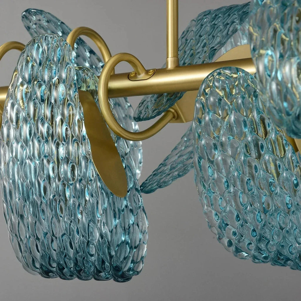 Peacock Blue Petal Art Glass Chandelier
