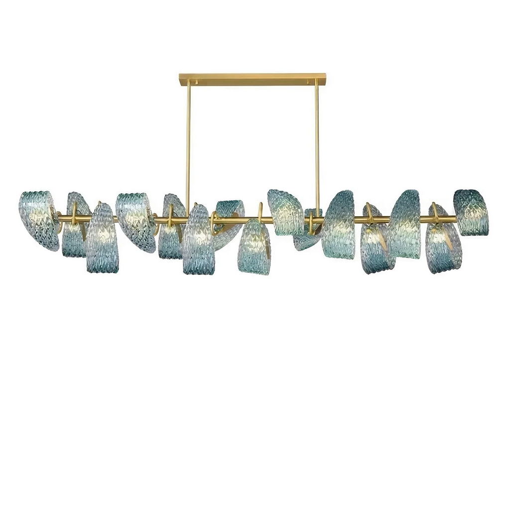 Peacock Blue Petal Art Glass Chandelier