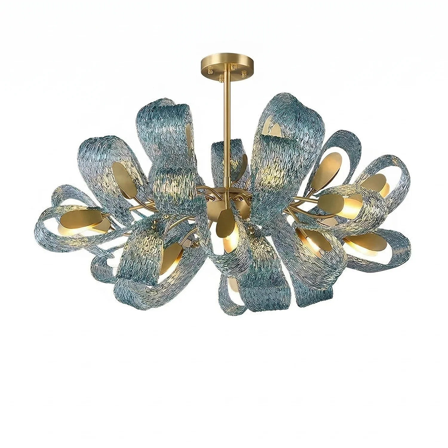 Peacock Blue Petal Art Glass Chandelier