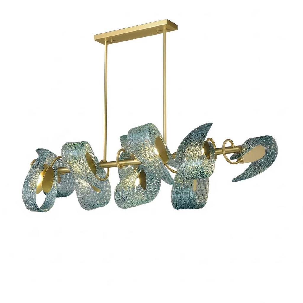 Peacock Blue Petal Art Glass Chandelier