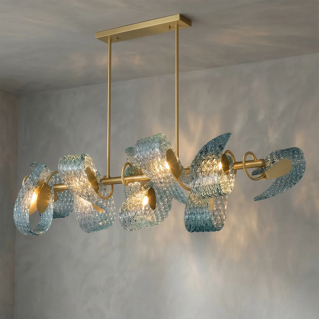 Peacock Blue Petal Art Glass Chandelier