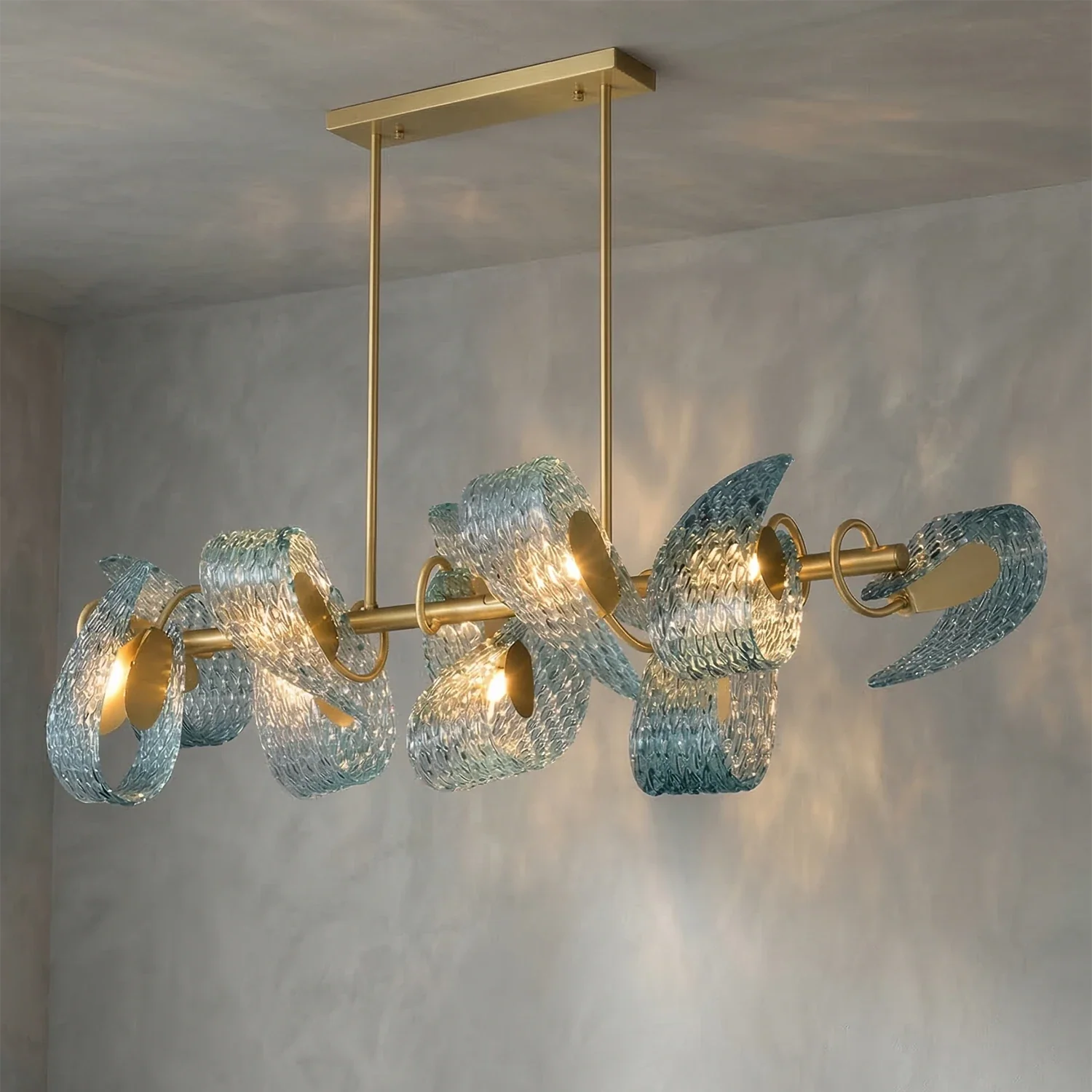 Peacock Blue Petal Art Glass Chandelier