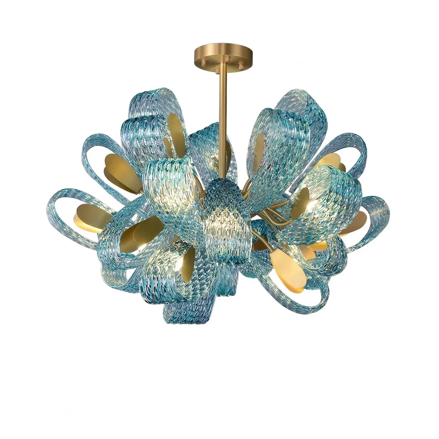 Peacock Blue Petal Art Glass Chandelier