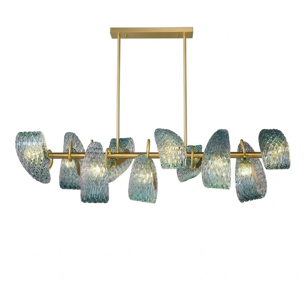 Peacock Blue Petal Art Glass Chandelier