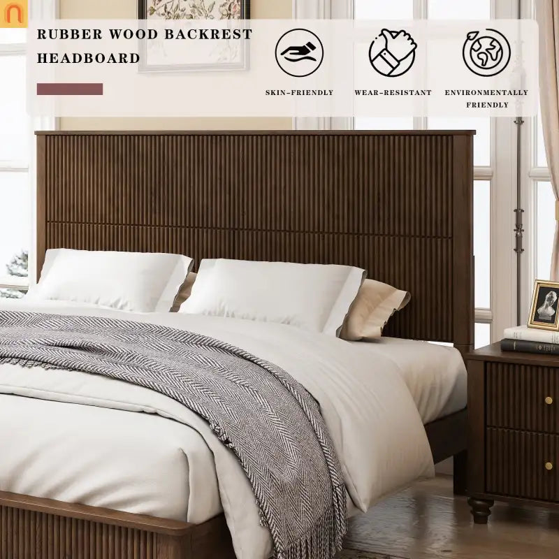 Platform Bed Contemporary Tall Headboard Solid Walnut Wood King Size