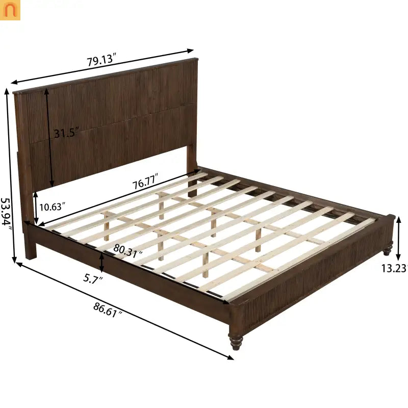 Platform Bed Contemporary Tall Headboard Solid Walnut Wood King Size