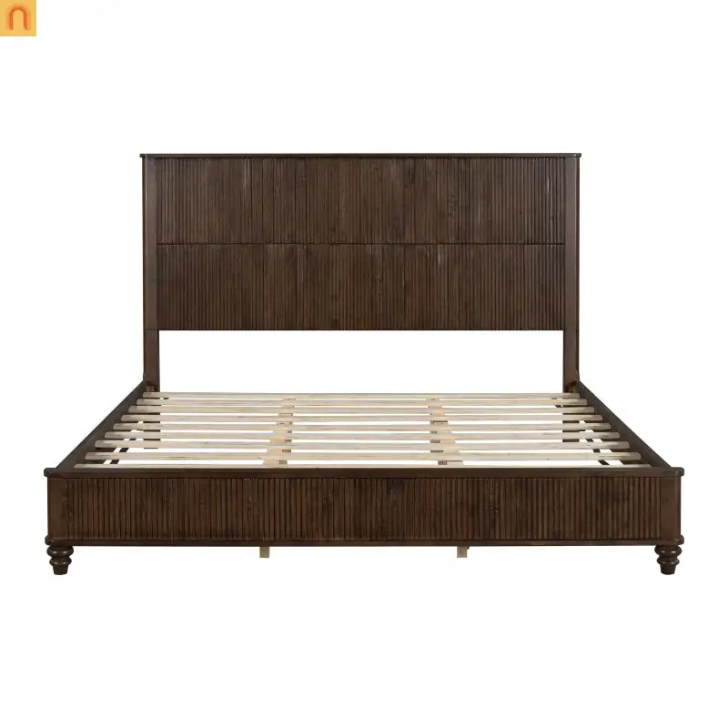 Platform Bed Contemporary Tall Headboard Solid Walnut Wood King Size