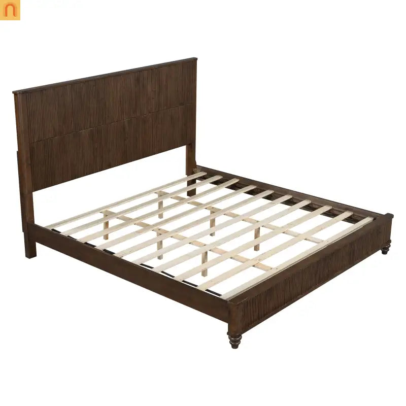 Platform Bed Contemporary Tall Headboard Solid Walnut Wood King Size