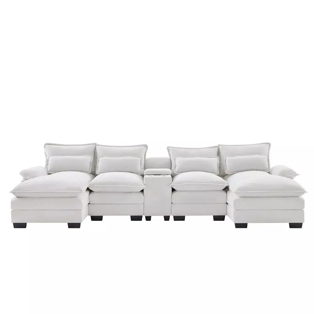 Modern Chenille U Shaped Sectional Console Couch