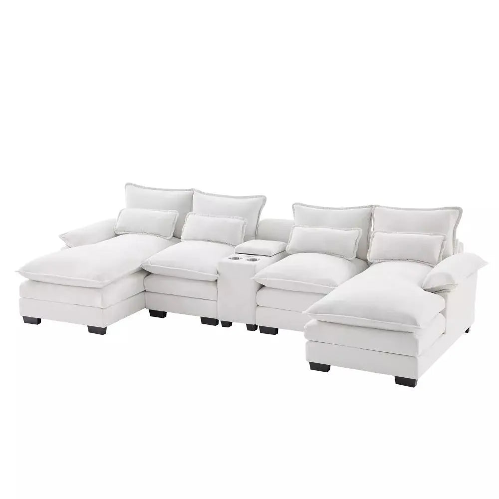 Modern Chenille U Shaped Sectional Console Couch