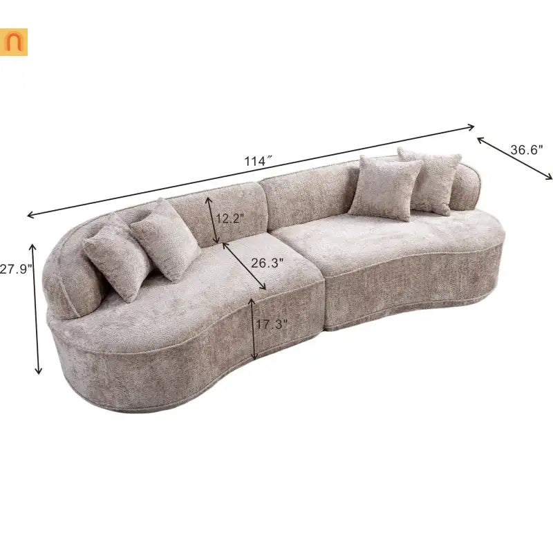 Sectional Sofa Modern l Shape Camel Upholstered Sleeper 114in Long Living Room