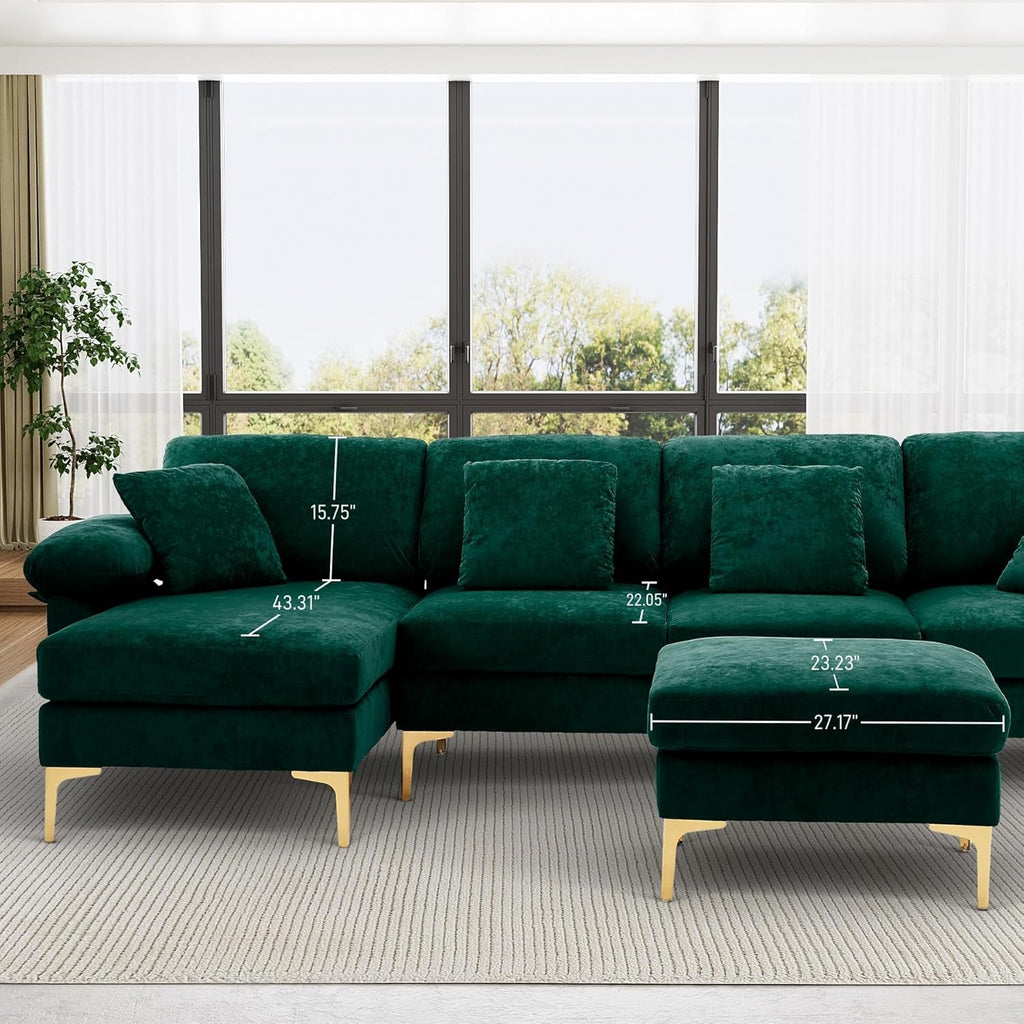 Stylish U Shaped Sectional Sofa Couch with Ottoman