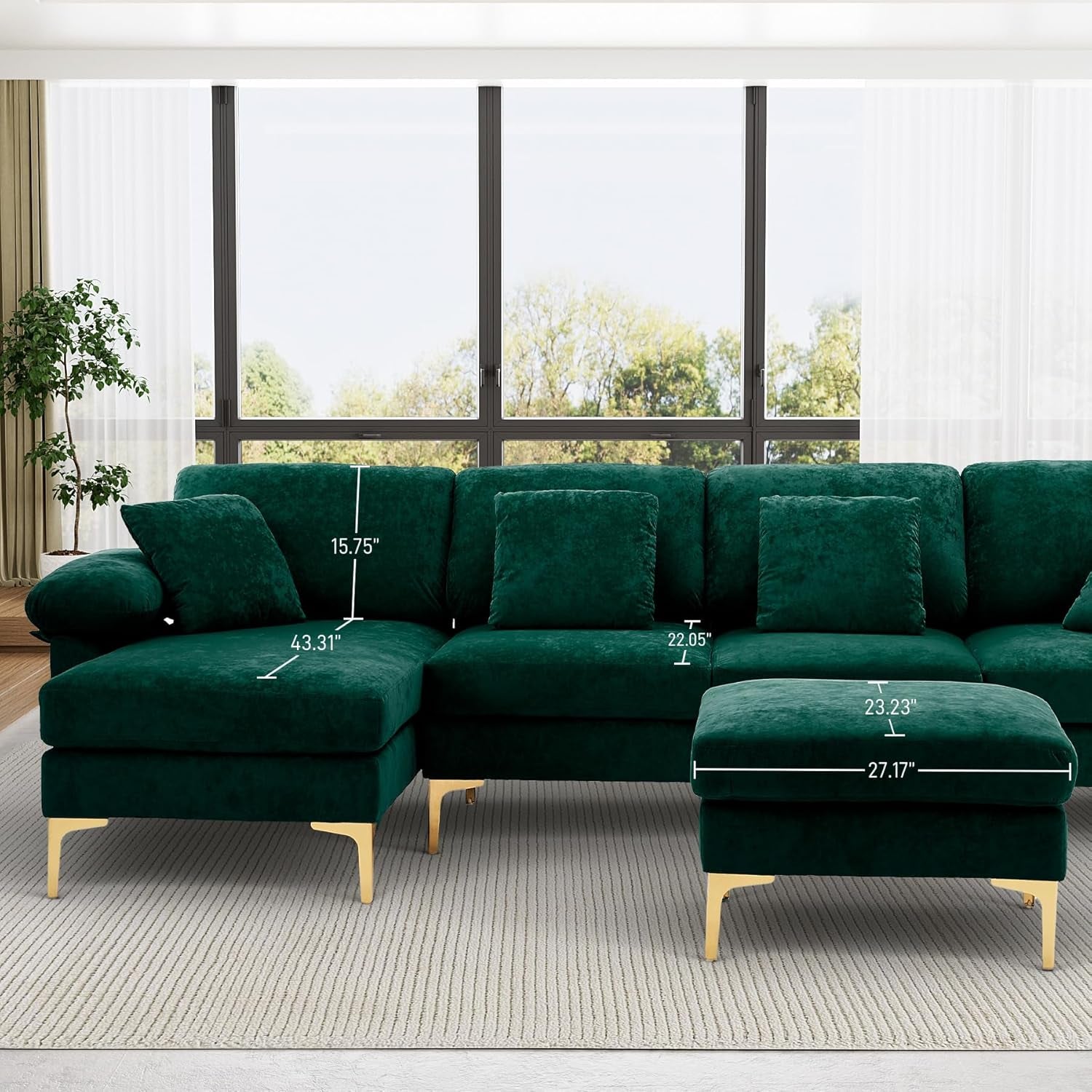 Stylish U Shaped Sectional Sofa Couch with Ottoman