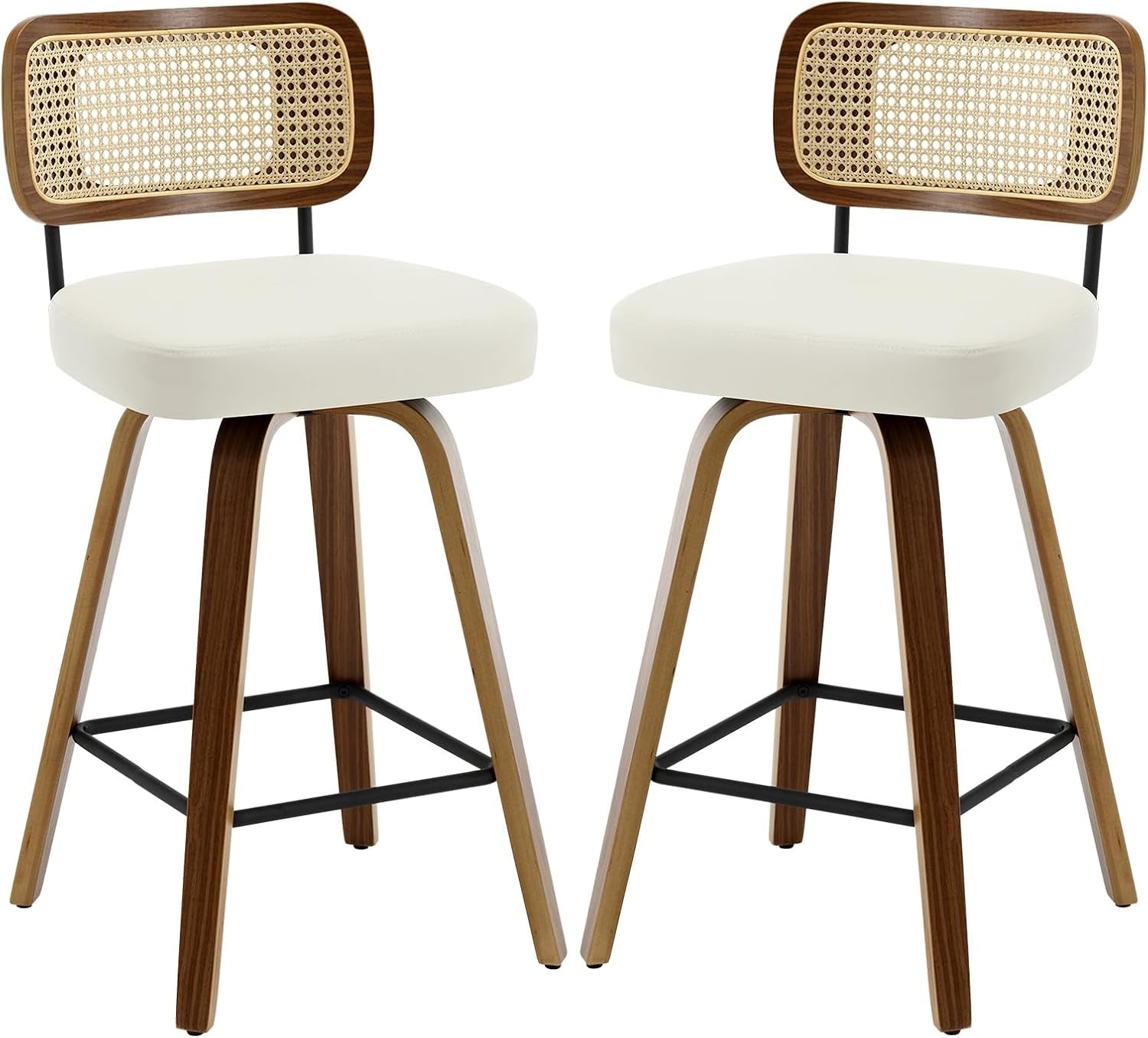 Swivel Counter Height Bar Stools Cream White Rattan Back
