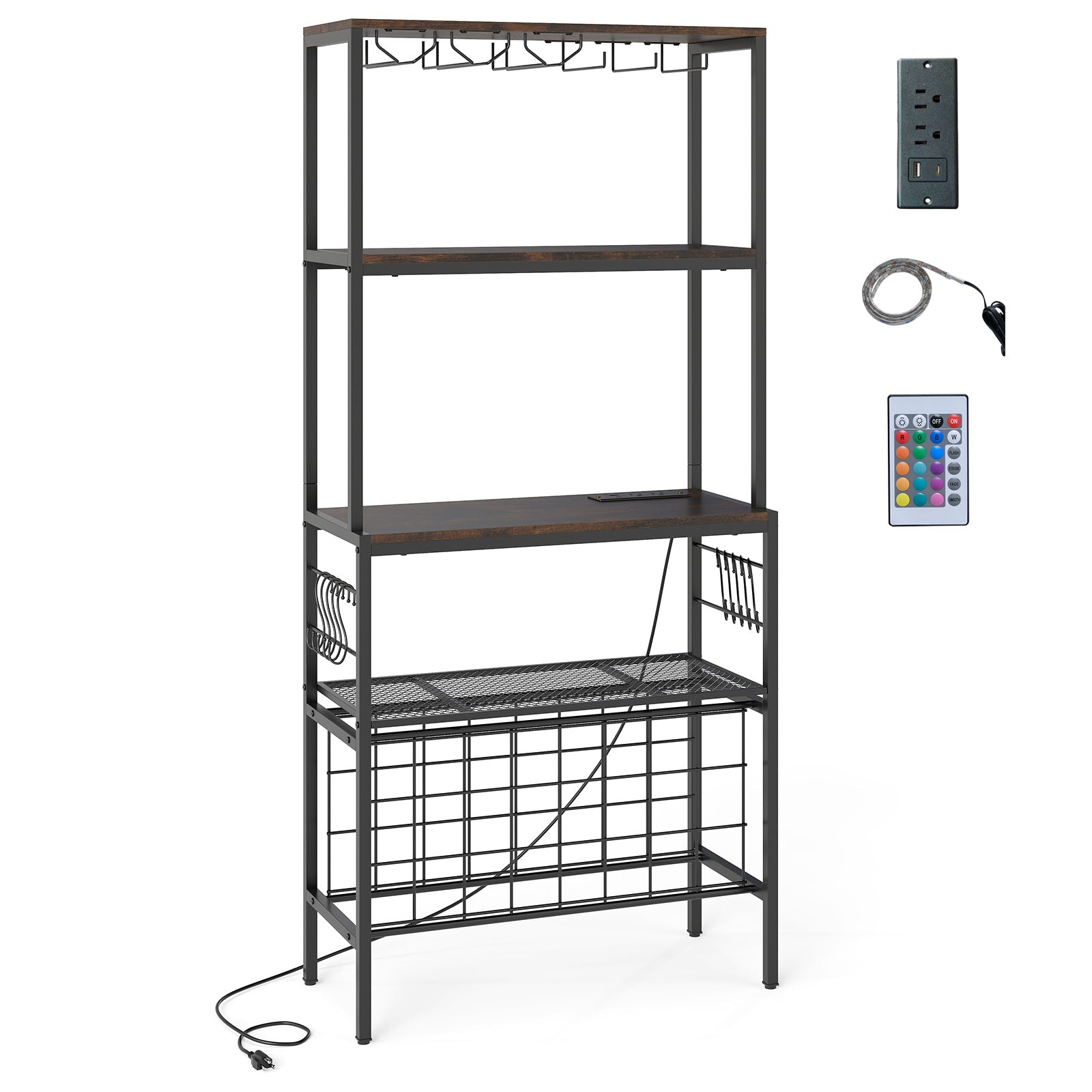 Wine Organizer with Power Outlet and Bottle Holders