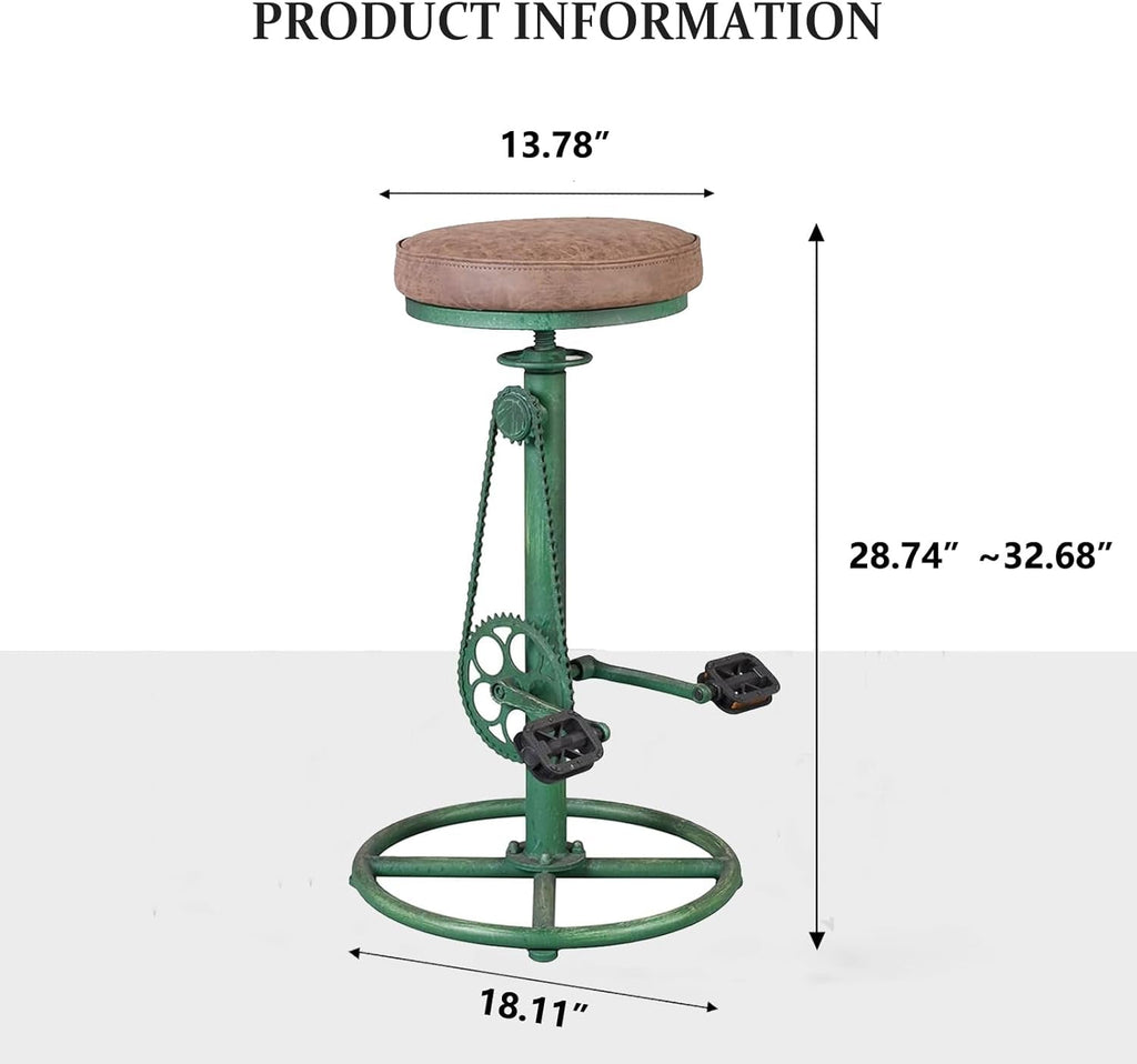 Antique Green Height Adjustable Bar Stool Set Of 2 With Bicycle Wheel Design