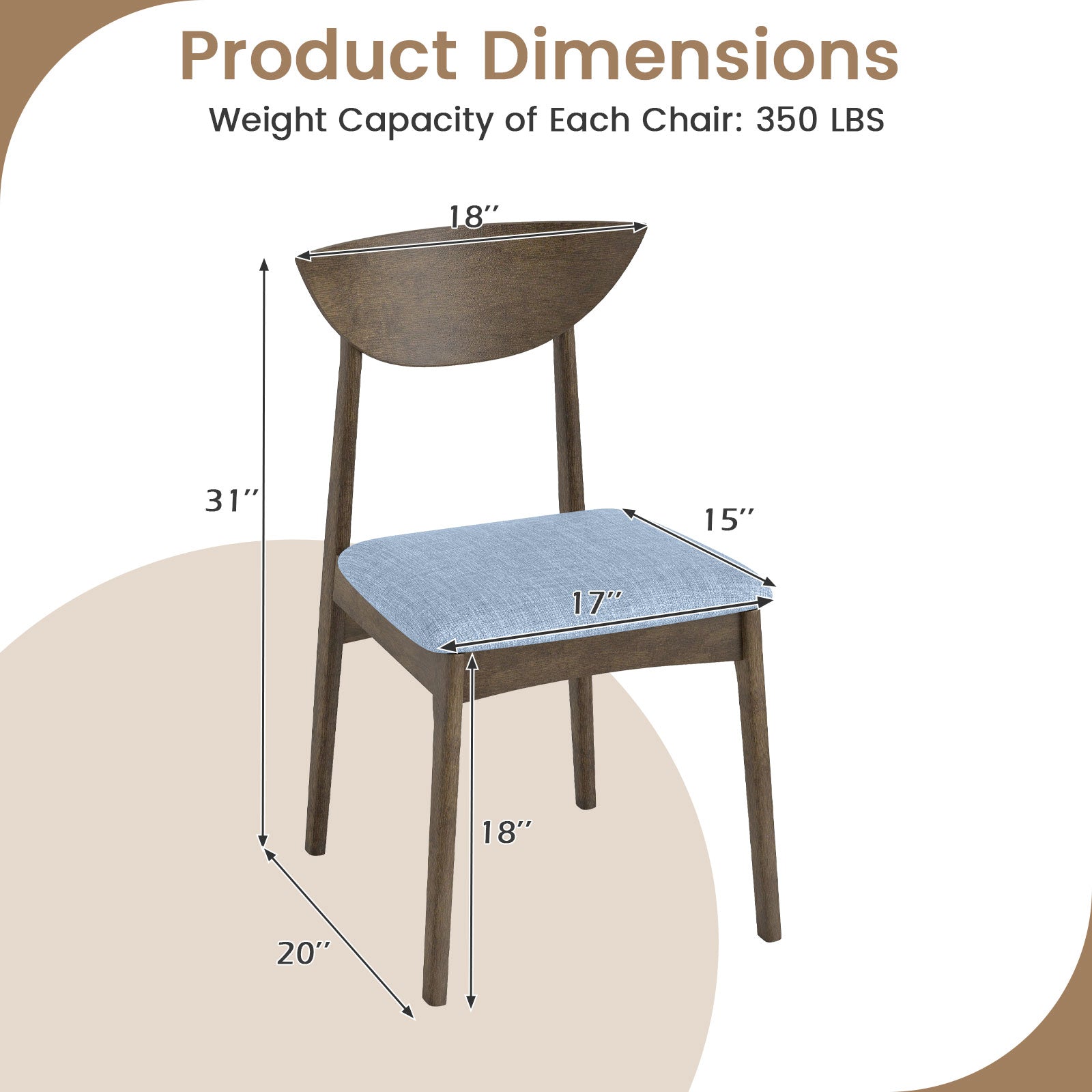 Wooden Dining Chair Set of 2 with Rubber Wood Leg-Brown
