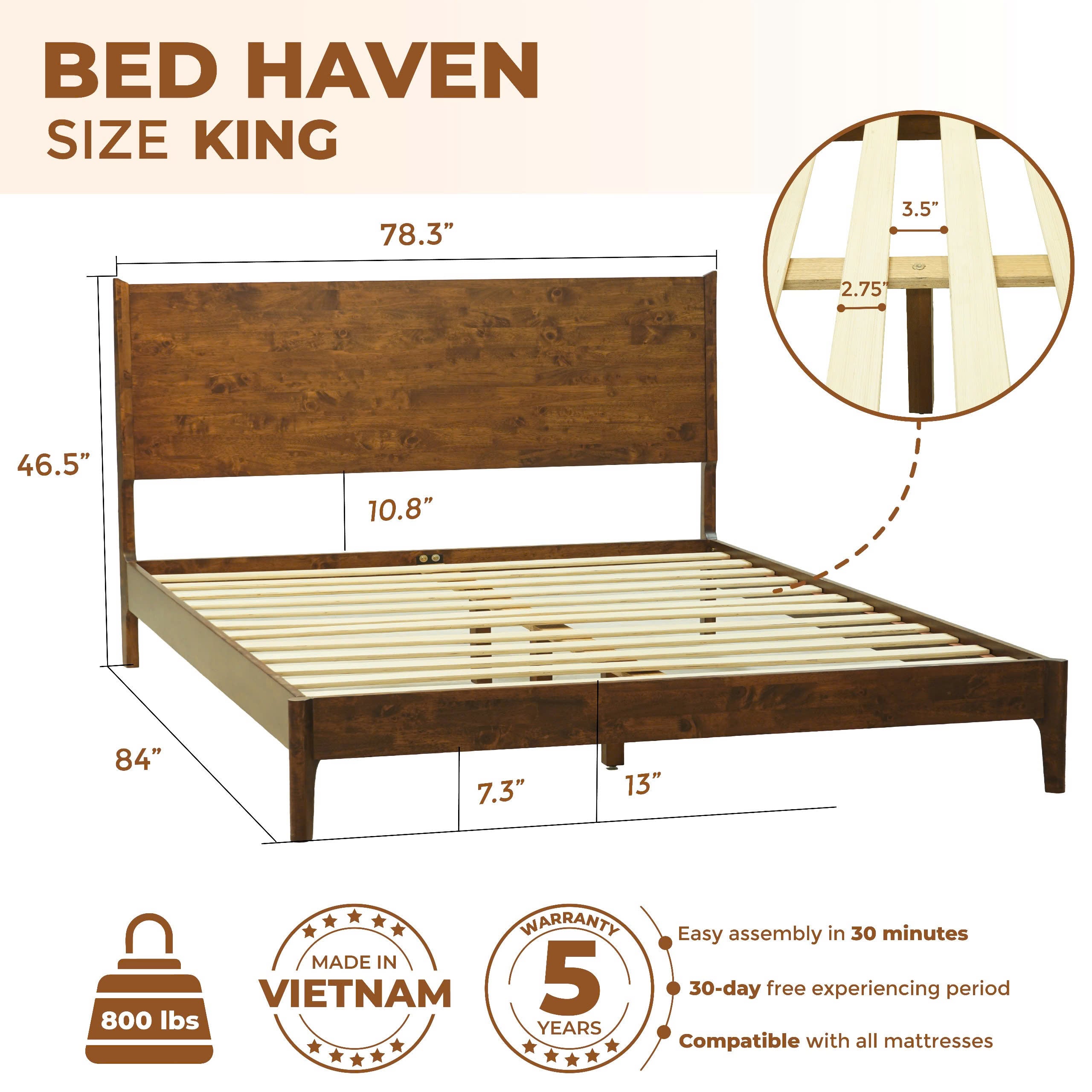 Acacia Haven Deluxe Wood Platform Bed Frame for Ultimate Comfort and Style